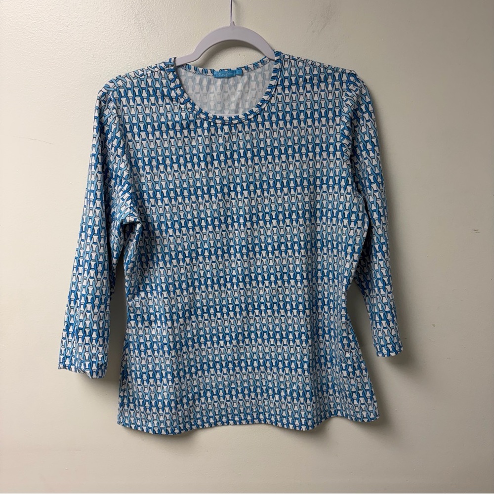 J. McLaughlin‎ Catalina Cloth 3/4 Sleeve Crewneck Maria Chain Pattern Size Large